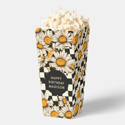 Happy Birthday Retro Groovy Daisy Checkerboard Geschenkschachtel (Geplatzt)