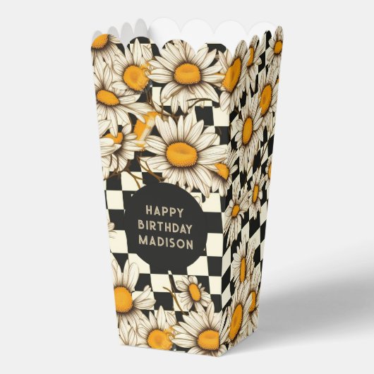 Happy Birthday Retro Groovy Daisy Checkerboard Geschenkschachtel (Vorderseite)