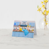 Happy Birthday Retro Hausfrau Making Cupcakes Karte (Gelbe Blume)