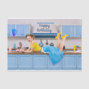 Happy Birthday Retro Hausfrau Making Cupcakes Seidenpapier