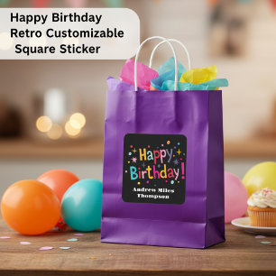 Happy Birthday Retro individuell anpassbar Quadratischer Aufkleber