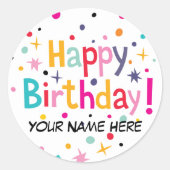 Happy Birthday Retro individuell anpassbar Runder Aufkleber (Vorderseite)