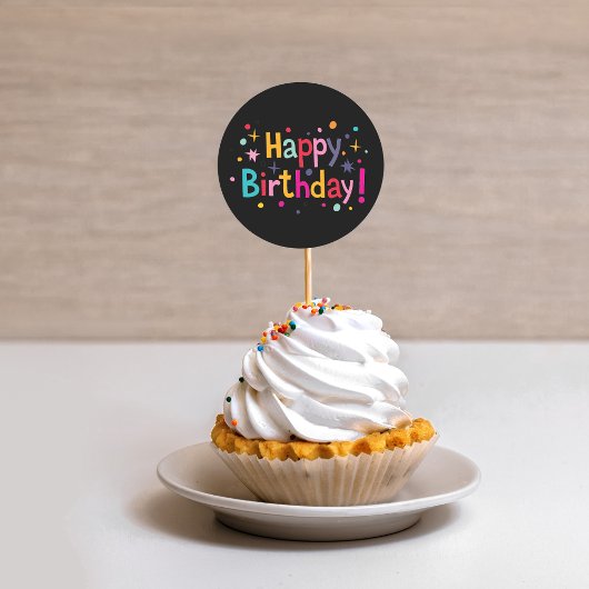 Happy Birthday (Retro) Runder Aufkleber