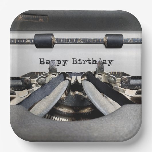 Happy Birthday Retro Schreibmaschine Pappteller (Vorderseite)