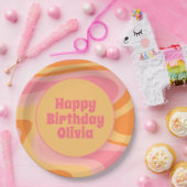 Happy Birthday Retro Vibe Abstrakt Swirl 60er 70er Pappteller (Party)