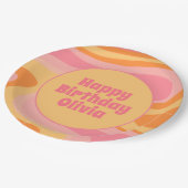 Happy Birthday Retro Vibe Abstrakt Swirl 60er 70er Pappteller (Schrägansicht)