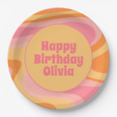 Happy Birthday Retro Vibe Abstrakt Swirl 60er 70er Pappteller (Vorderseite)