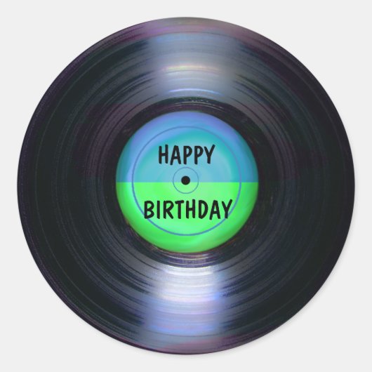 Happy Birthday Retro Vinyl Record Runder Aufkleber (Vorderseite)
