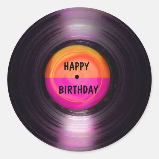 Happy Birthday Retro Vinyl Record Runder Aufkleber (Vorderseite)