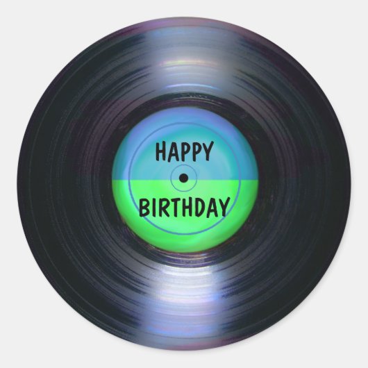 Happy Birthday Retro Vinyl Record Runder Aufkleber (Vorderseite)