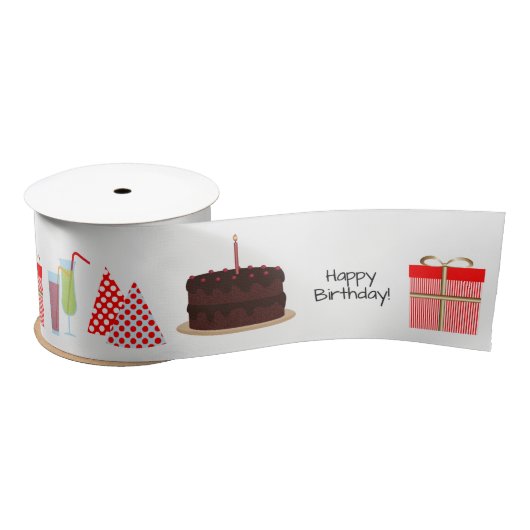 Happy Birthday Ribbon - in rot, 3'' Satinband (Spule)