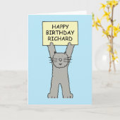 Happy Birthday Richard Cartoon Cat Karte (Gelbe Blume)