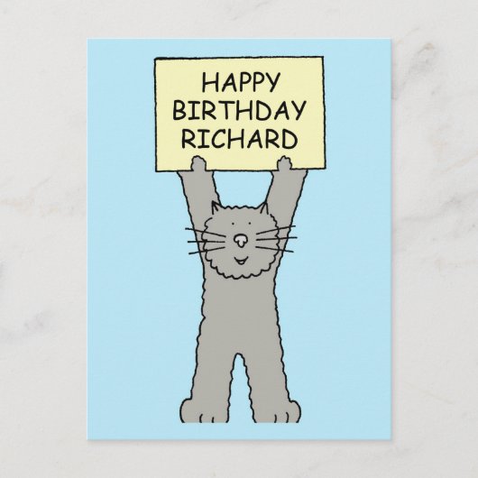 Happy Birthday Richard Cartoon Cat Postkarte (Vorderseite)