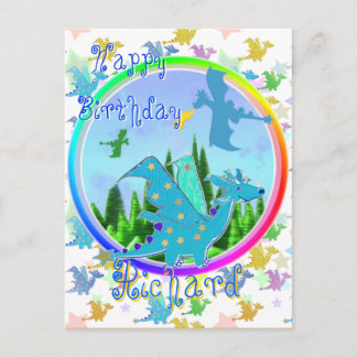 Happy Birthday Richard Cartoon Dragons Postcard Postkarte
