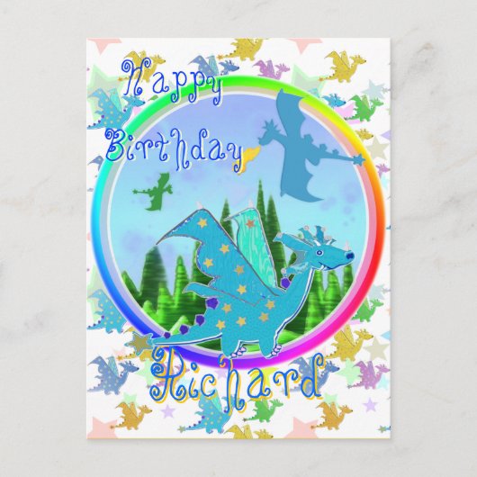 Happy Birthday Richard Cartoon Dragons Postcard Postkarte (Vorderseite)