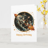 Happy Birthday Rocket Ship French Bulldog Karte (Gelbe Blume)