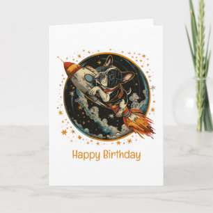 Happy Birthday Rocket Ship French Bulldog Karte
