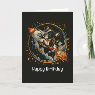 Happy Birthday Rocket Ship French Bulldog Karte