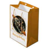 Happy Birthday Rocket Ship French Bulldog Mittlere Geschenktüte (Vorderseite Schrägansicht)