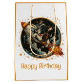 Happy Birthday Rocket Ship French Bulldog Mittlere Geschenktüte (Rückseite)
