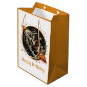 Happy Birthday Rocket Ship French Bulldog Mittlere Geschenktüte (Rückseite Schrägansicht)