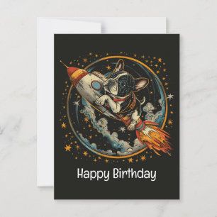 Happy Birthday Rocket Ship French Bulldog Postkarte
