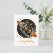 Happy Birthday Rocket Ship French Bulldog Postkarte (Stehend Vorderseite)