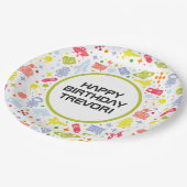 Happy Birthday Rocket Ships Green Pappteller (Schrägansicht)