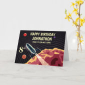 Happy Birthday Rocket Space Universe personalisier Karte (Gelbe Blume)