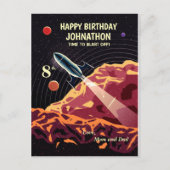Happy Birthday Rocket Space Universe Spaß Postkarte (Vorderseite)