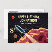 Happy Birthday Rocket Spaceship Universe Custom Postkarte (Vorne/Hinten)