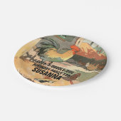 Happy Birthday Rooster Illustriert Pappteller (Schrägansicht)