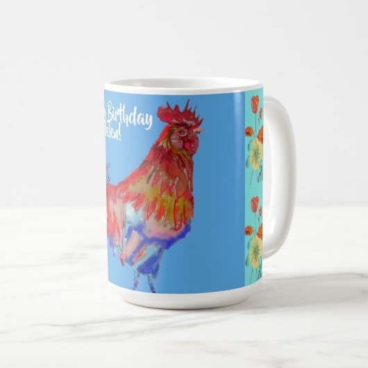 Happy Birthday Rooster Orange Poppy Frau Name Tass Kaffeetasse (VorderseiteRechts)