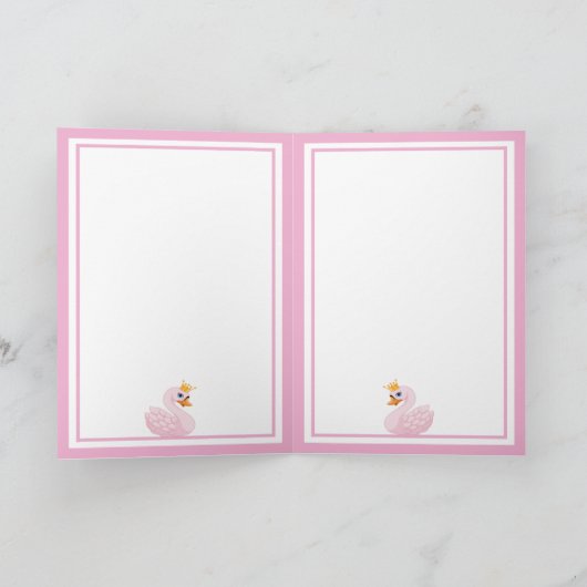 Happy Birthday rosa Prinzessin schwan auf weiß Karte (Innenseite)