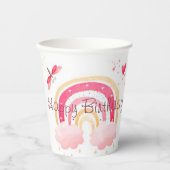 Happy Birthday Rosa Regenbogen Pappbecher (Vorderseite)