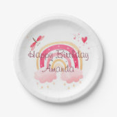Happy Birthday Rosa Regenbogen personalisiert Pappteller (Vorderseite)
