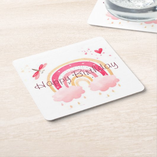 Happy Birthday Rosa Regenbogen Rechteckiger Pappuntersetzer (angewinkelt)