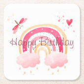 Happy Birthday Rosa Regenbogen Rechteckiger Pappuntersetzer (Vorderseite)
