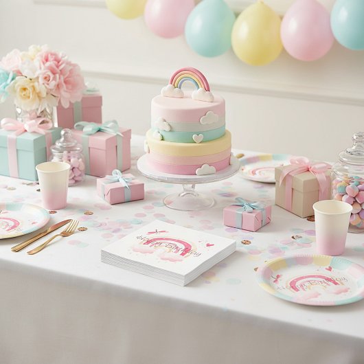 Happy Birthday Rosa Regenbogen Serviette