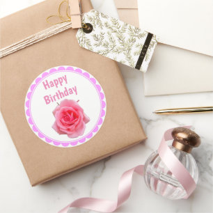 Happy Birthday Rosa Rosa Runder Aufkleber
