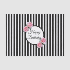 Happy Birthday rosa Rosen Schwarz-weiße Streifen Seidenpapier