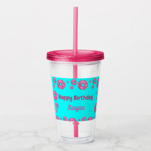 Happy Birthday Rosa Sahne Donuts blau Acryltrinkbecher