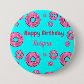 Happy Birthday Rosa Sahne Donuts blau Button (Vorderseite)