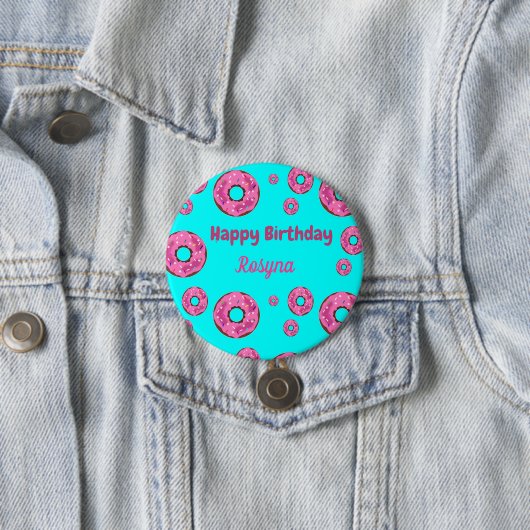 Happy Birthday Rosa Sahne Donuts blau Button (Beispiel)