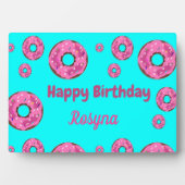 Happy Birthday Rosa Sahne Donuts blau Fotoplatte (Vorderseite)