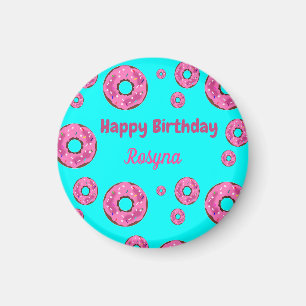 Happy Birthday Rosa Sahne Donuts blau Magnet
