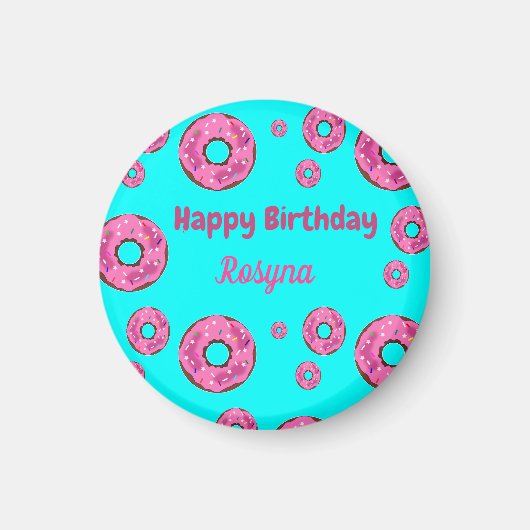 Happy Birthday Rosa Sahne Donuts blau Magnet (Vorne)