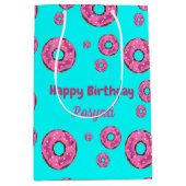 Happy Birthday Rosa Sahne Donuts blau Mittlere Geschenktüte (Vorderseite)