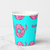 Happy Birthday Rosa Sahne Donuts blau Pappbecher (Rechts)