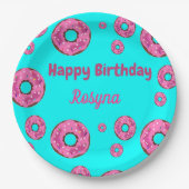 Happy Birthday Rosa Sahne Donuts blau Pappteller (Vorderseite)